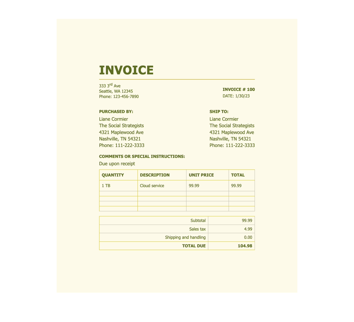 Basic invoice with sales tax - Clean, print-ready template for itemized billing with tax and shipping sections.